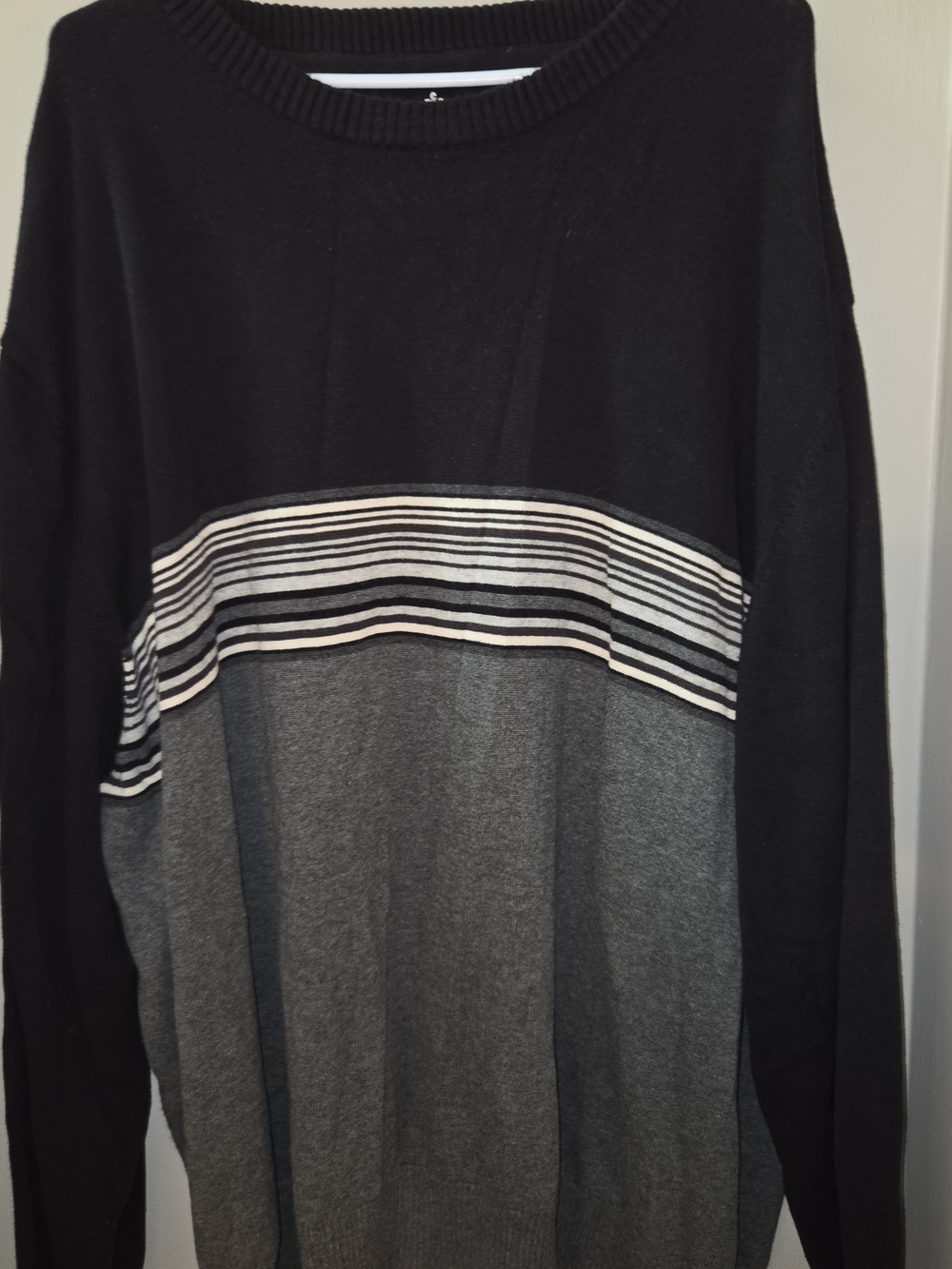 Y2k Vintage Men's Black and Gray Crewneck Stripe Sweater Route 66 3X